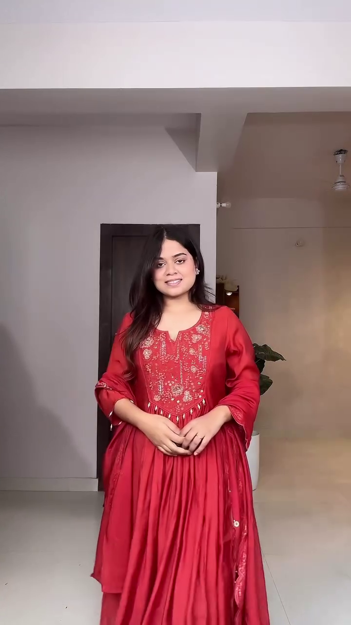Red Anarkali Style Kurta Set