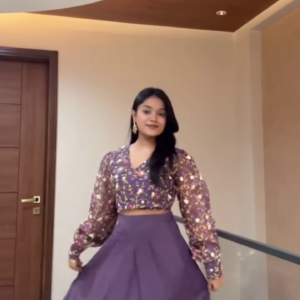Purple Crop Top & Flared Skirt Set