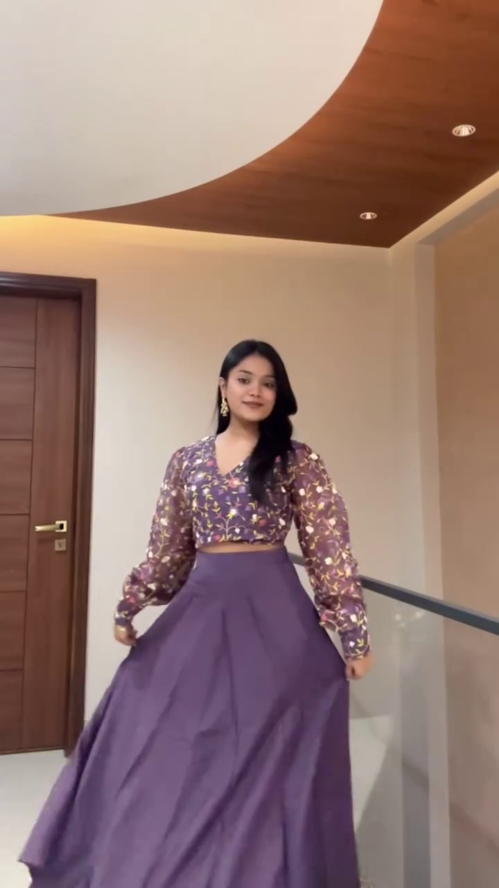 Purple Crop Top & Flared Skirt Set