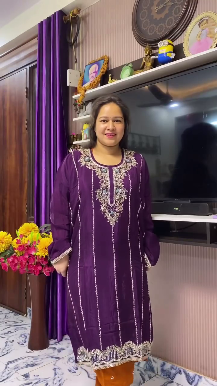 Purple Embroidered Kurta Set