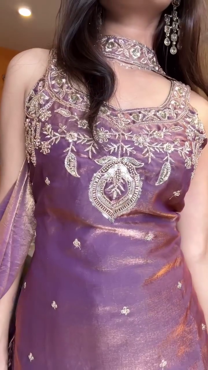 Purple Silk Kurta Palazzo Set - Image 3