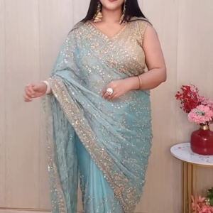 Aqua Blue Designer Saree
