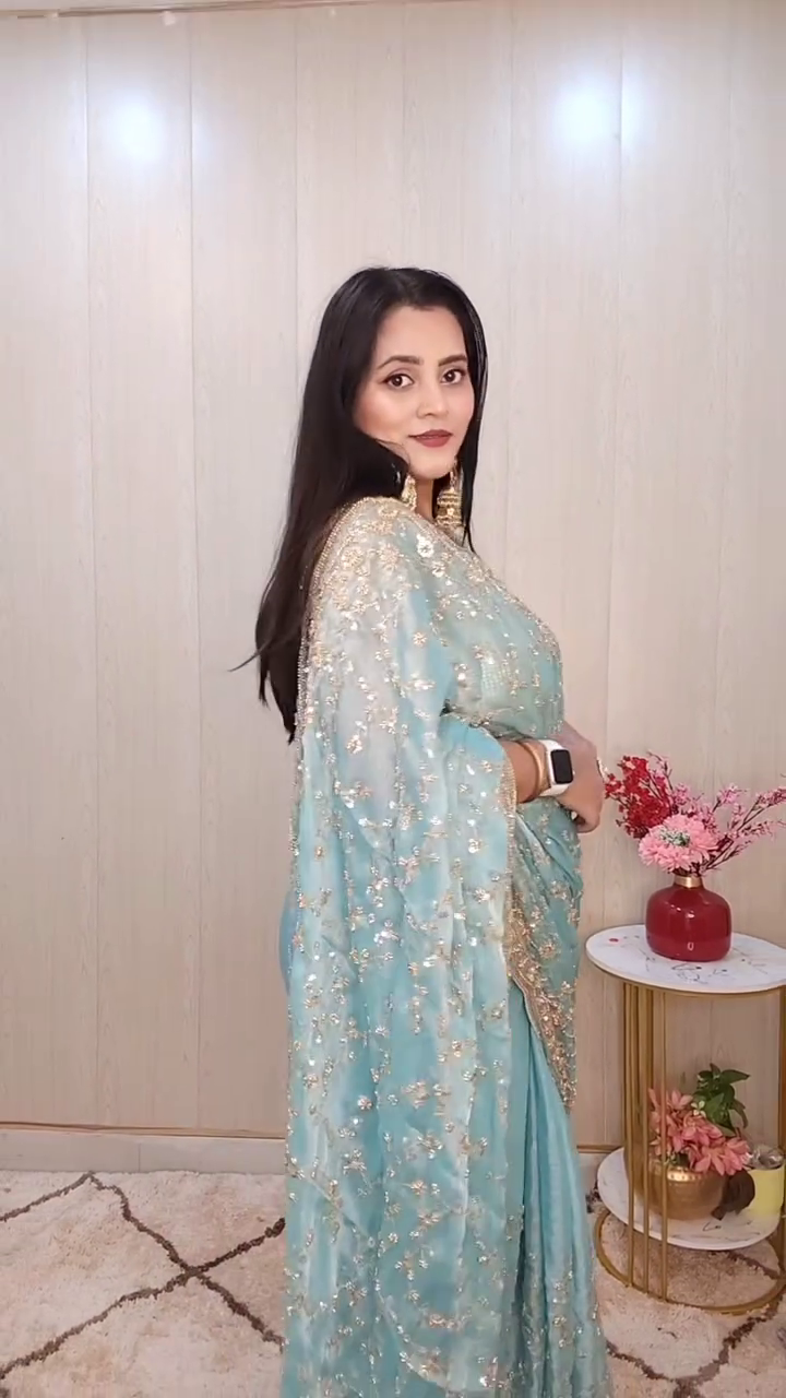 Aqua Blue Designer Saree - Image 5