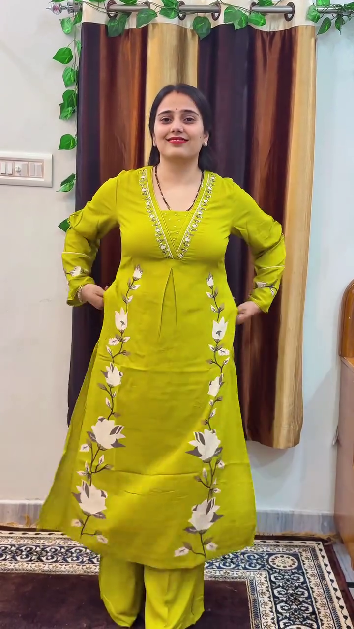 Lime Green Printed Kurta Set